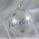 personalisierte Weihnachtskugel aus Glas - weiß matt - Schrift silber - 8 cm